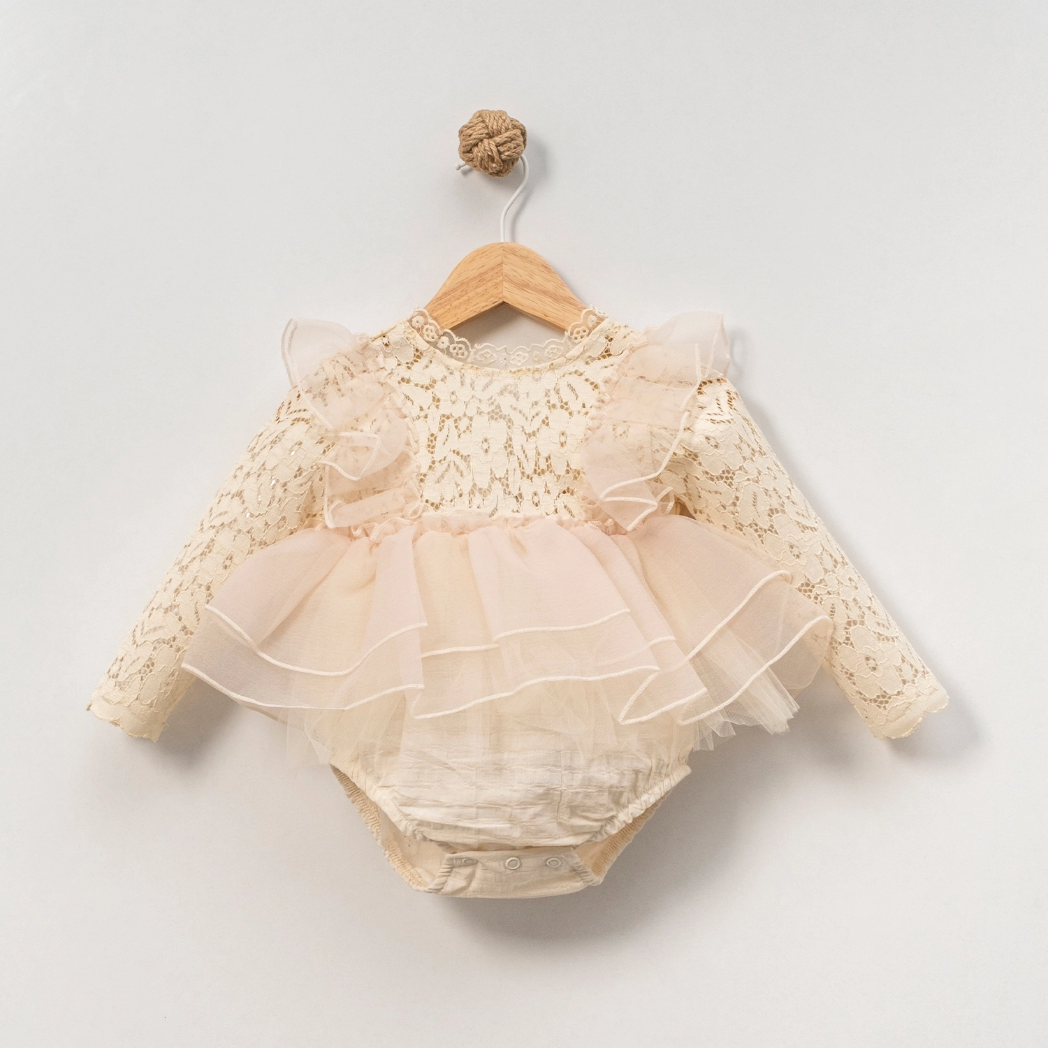 Alora Uzun Kollu Dantelli Kız Bebek Romper